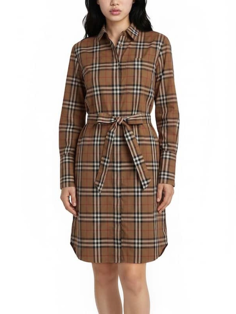 Burberry Plaid Long-Sleeve Shirt Dress with Self-Tie Belt